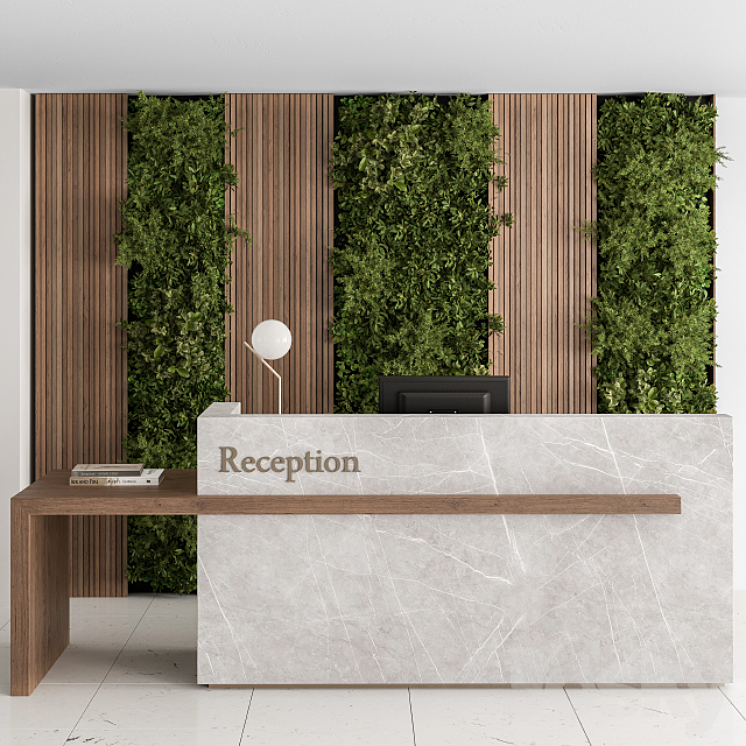 Reception Desk and Wall Decor with vertical Garden – Office Set 238 3DS Max - thumbnail 1