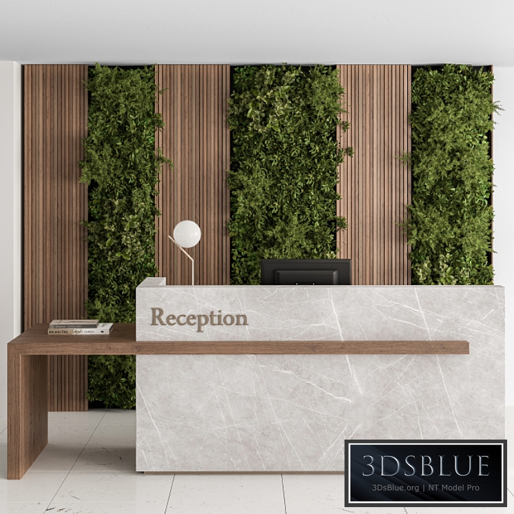 Reception Desk and Wall Decor with vertical Garden – Office Set 238 3DS Max - thumbnail 3