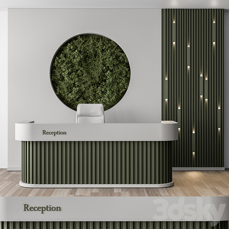 Reception Desk and Wall Decor with vertical Garden – Office Set 312 3DS Max - thumbnail 1