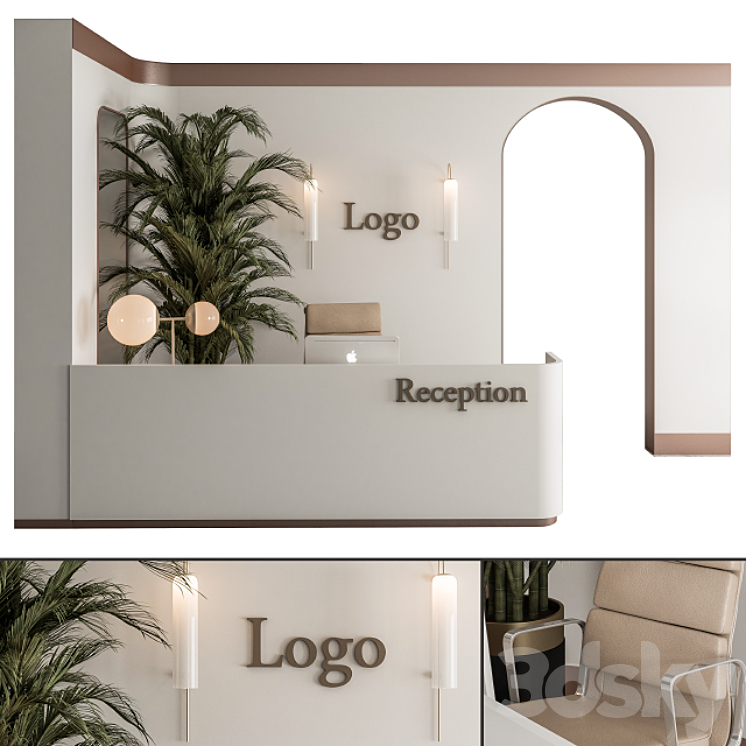 Reception Desk and Wall Decoration – Office Set 239 3DS Max Model - thumbnail 1