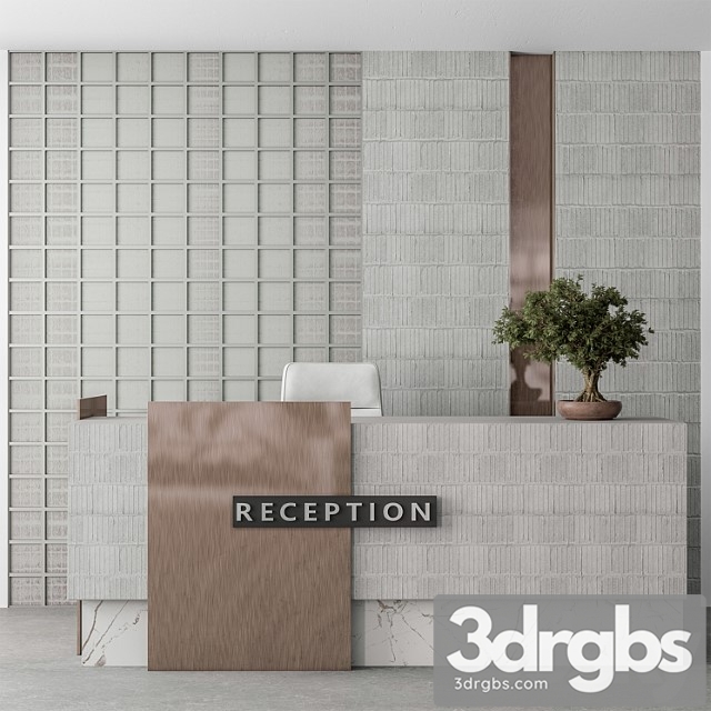 Reception desk and wall decoration – office set 306 2 3dsmax Download - thumbnail 1