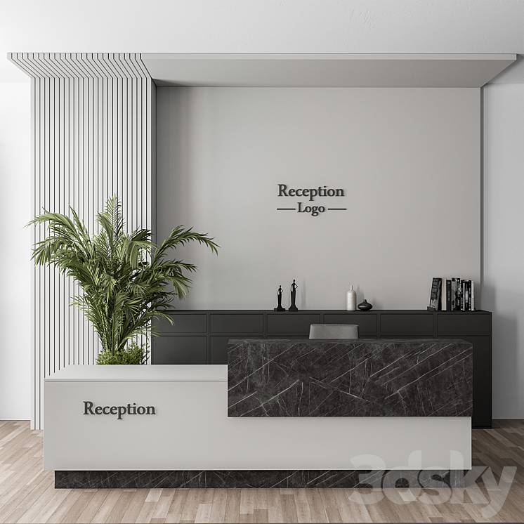 Reception Desk and Wall Decoration – Office Set 311 3DS Max Model - thumbnail 1