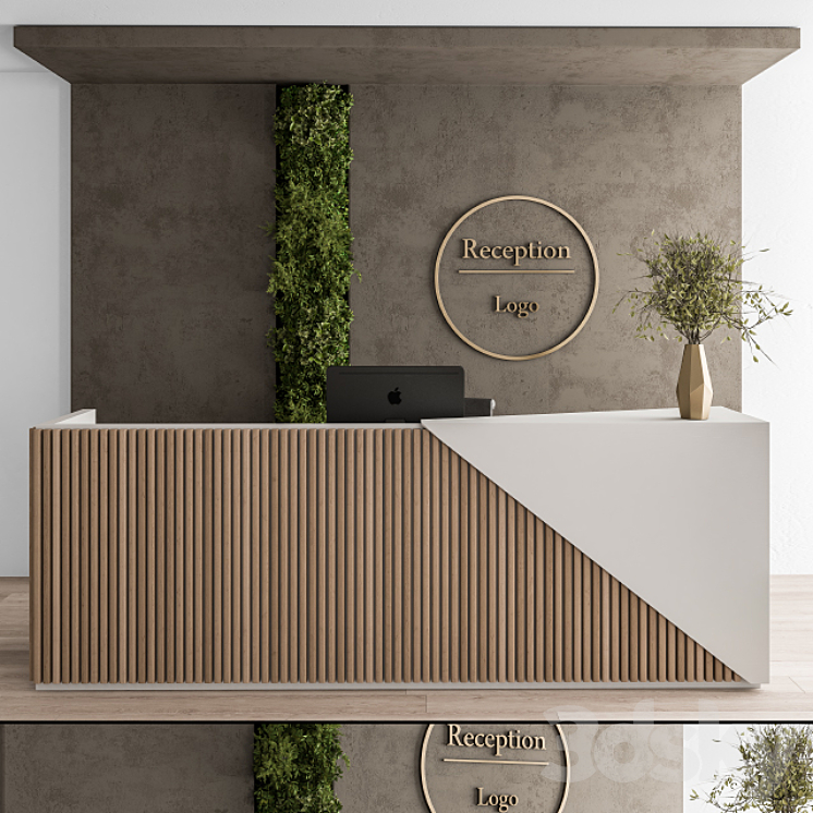 Reception Desk and Wall Decoration – Set 08 3DS Max Model - thumbnail 1