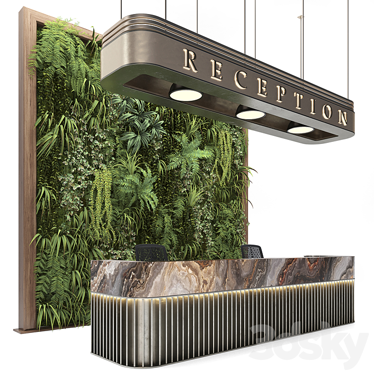 Reception with wall plants 3DS Max Model - thumbnail 1