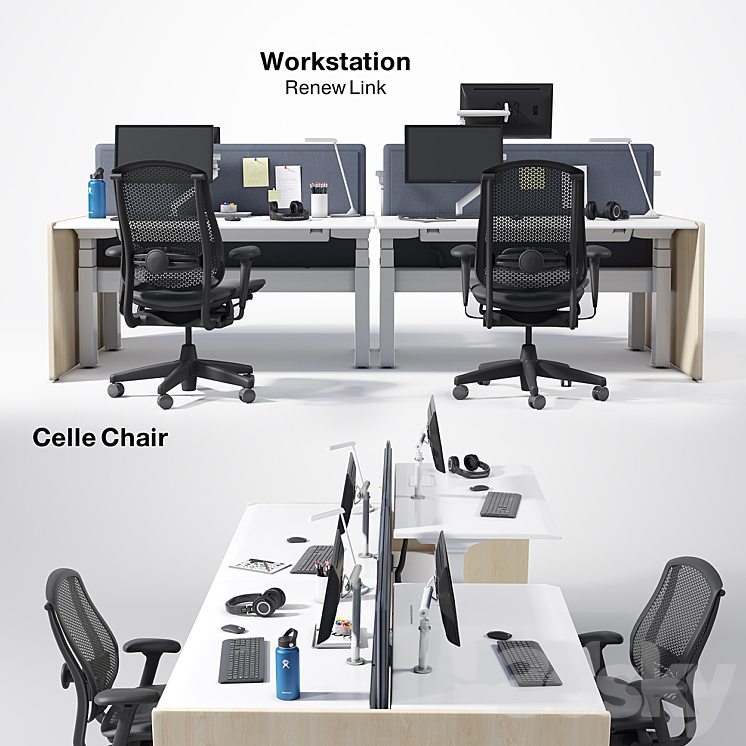 Renew Link Workstation & Celle chair 3DS Max - thumbnail 1