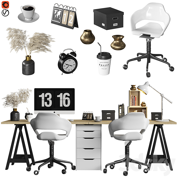 scandinavian workplace 3DS Max - thumbnail 2