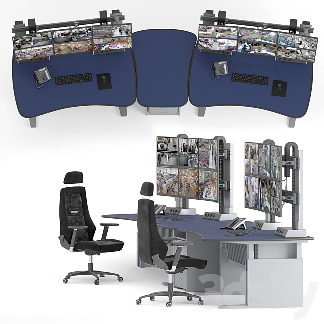 Vertiv Knurr Ergocon dispatch desk and console 3DS Max Model - thumbnail 2