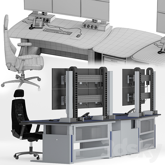 Vertiv Knurr Ergocon dispatch desk and console 3DS Max Model - thumbnail 3