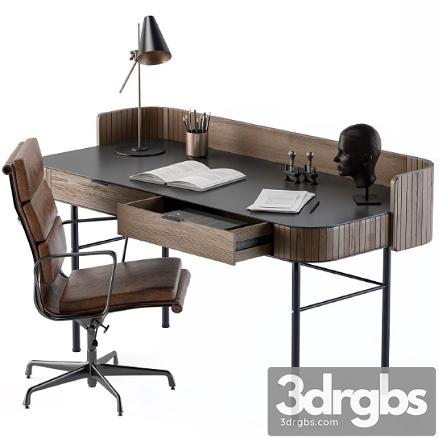 Vintage Wooden Office Desk 2 3dsmax Download - thumbnail 1