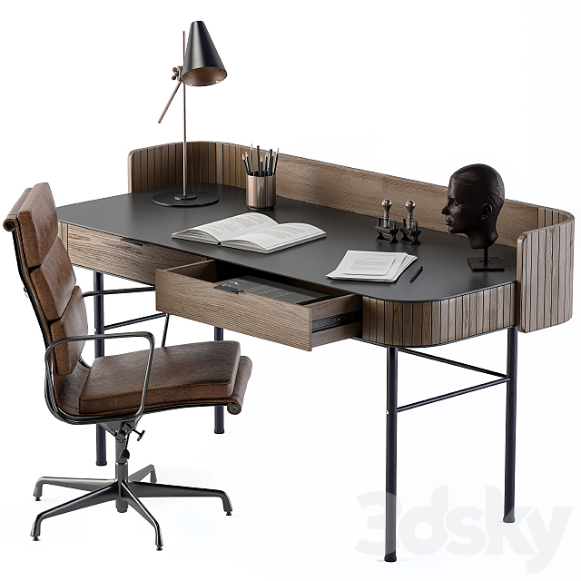 Vintage Wooden Office Desk 3DS Max Model - thumbnail 1