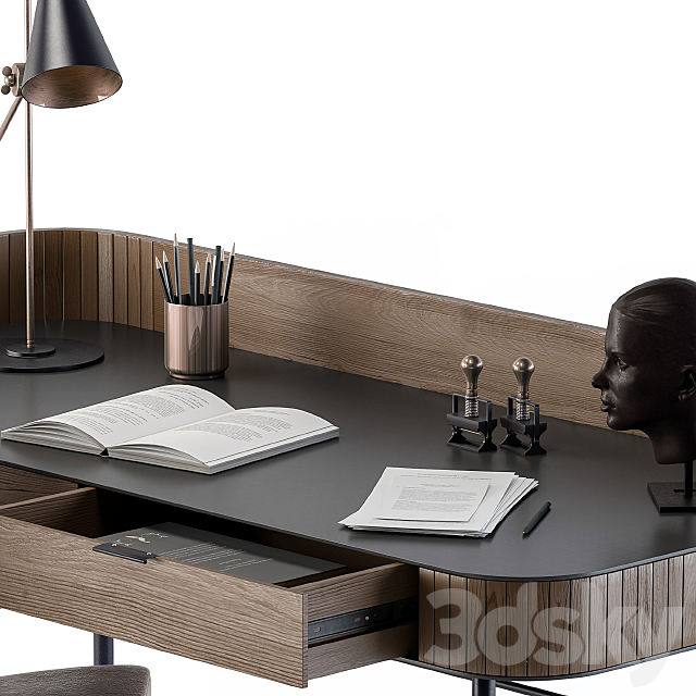 Vintage Wooden Office Desk 3DS Max Model - thumbnail 3