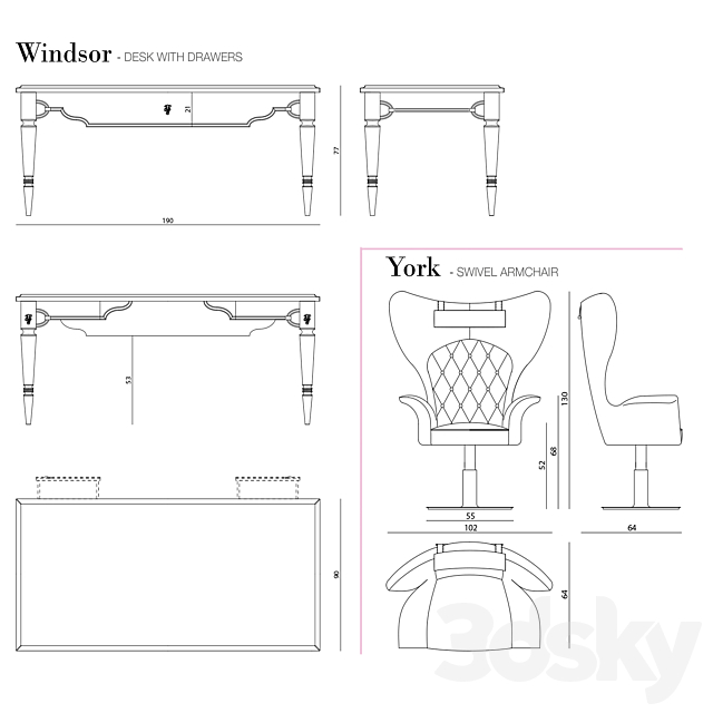 Visionnaire Desk & Armchair 3DS Max Model - thumbnail 3