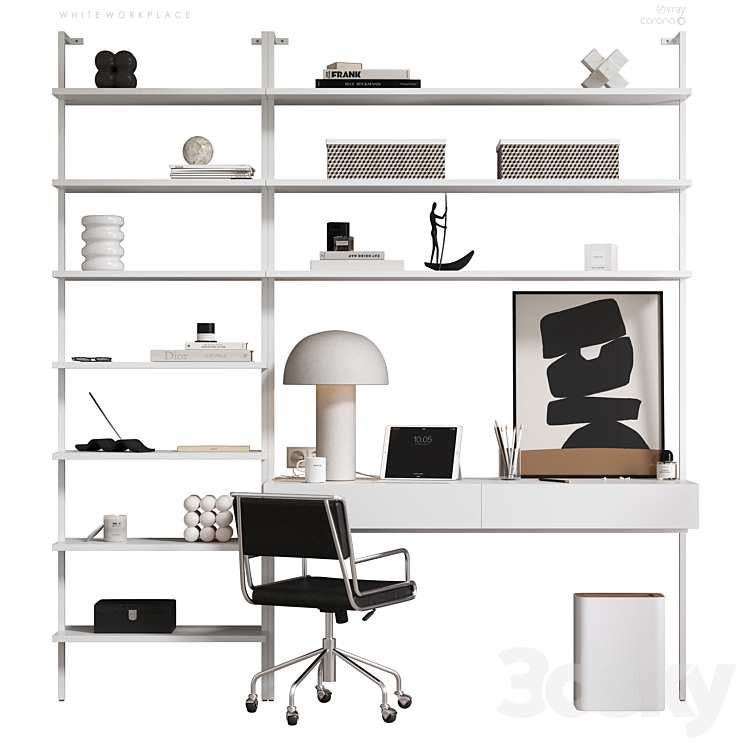 white workplace 3DS Max Model - thumbnail 1