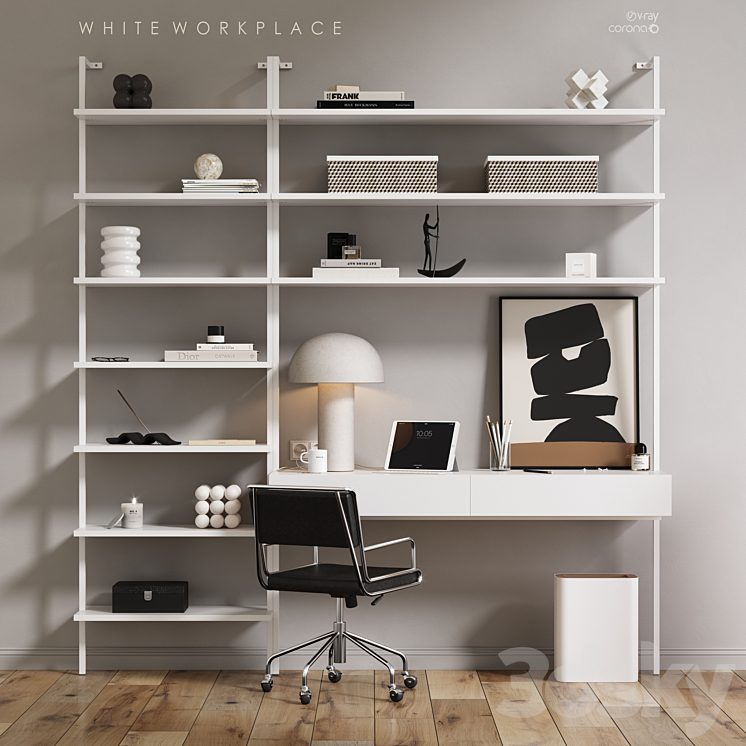 white workplace 3DS Max Model - thumbnail 2