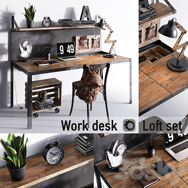 Work desk | Loft set 3DS Max Model - thumbnail 1