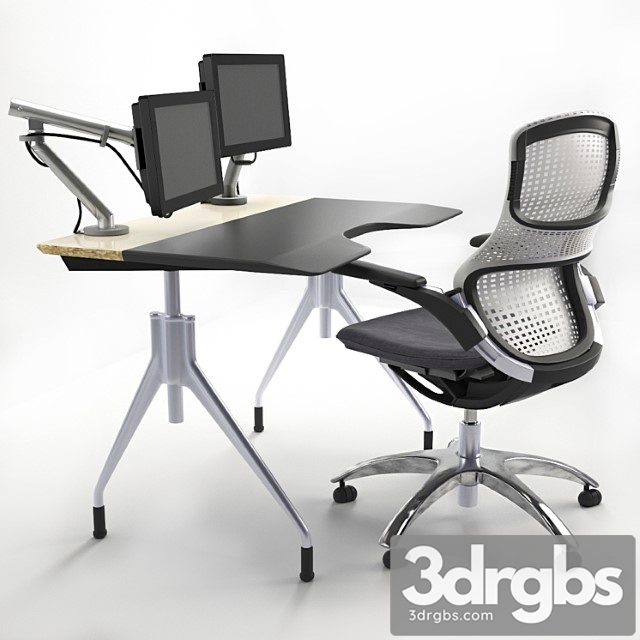 Working table with knoll chair monitors. 2 3dsmax Download - thumbnail 1