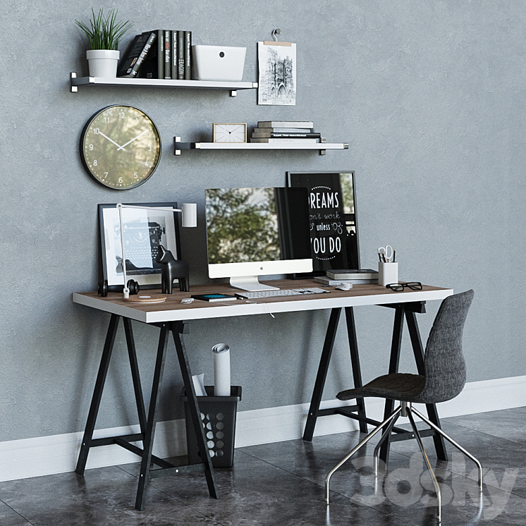 Workplace desk ikea LINNMON \/ ODWALD 2 3DS Max - thumbnail 1