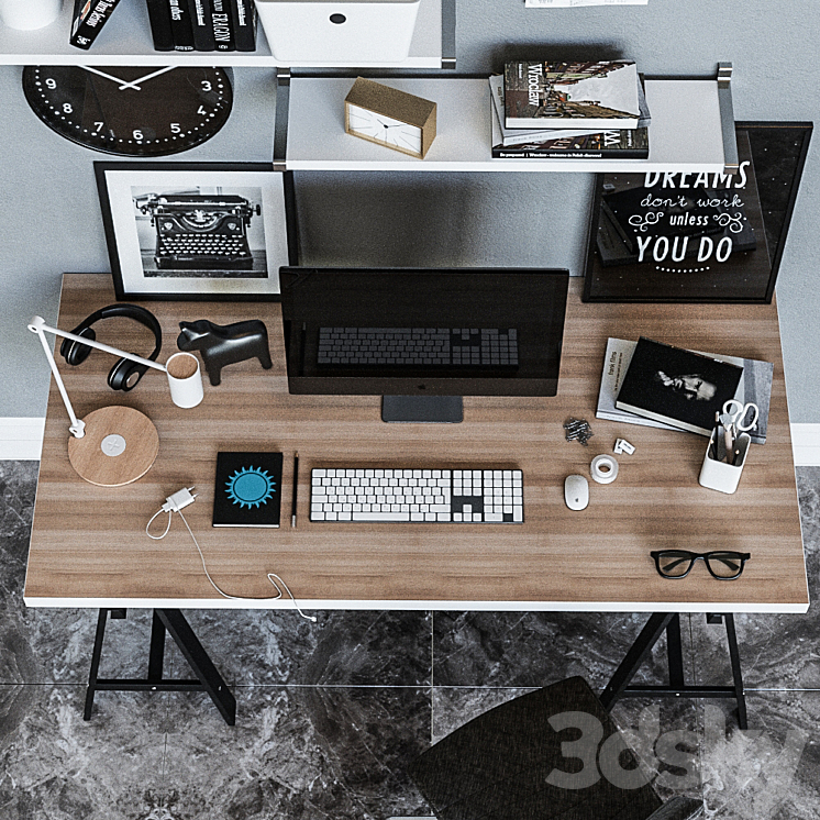 Workplace desk ikea LINNMON \/ ODWALD 2 3DS Max - thumbnail 2