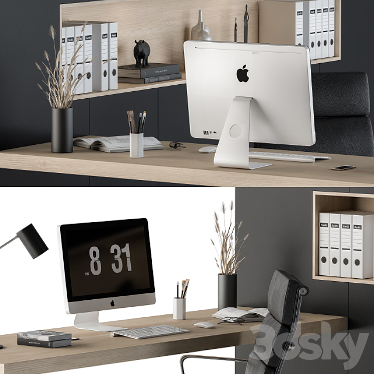 Workplace L Type Desk and Wardrobe Black 3DS Max - thumbnail 2