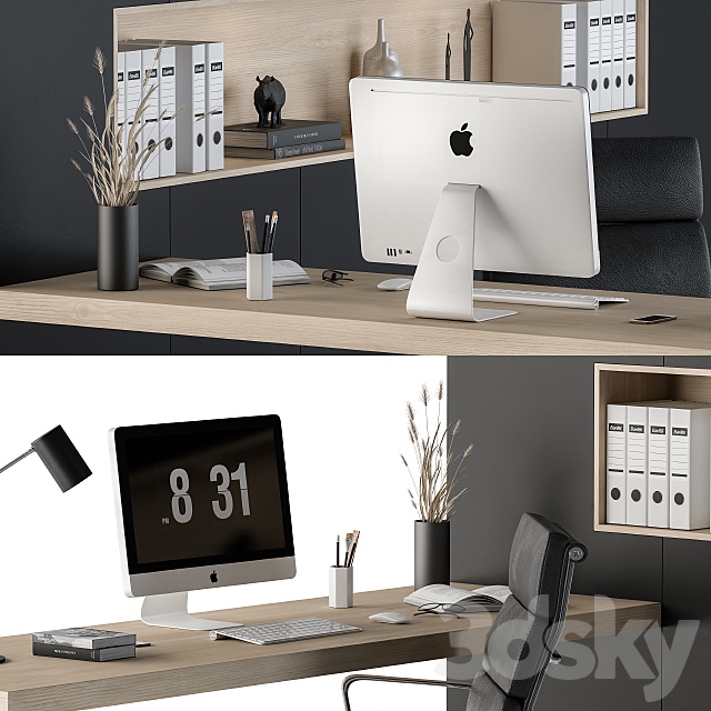 Workplace L Type Desk and Wardrobe Black 3DSMax File - thumbnail 2