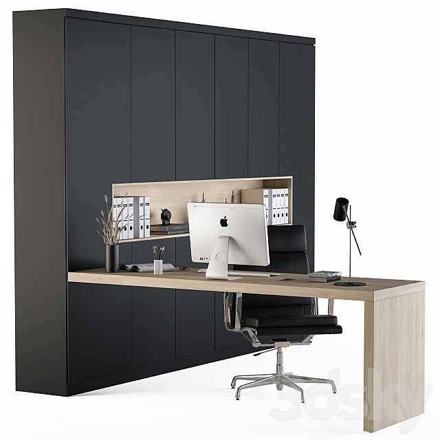 Workplace L Type Desk and Wardrobe Black 3DSMax File - thumbnail 3