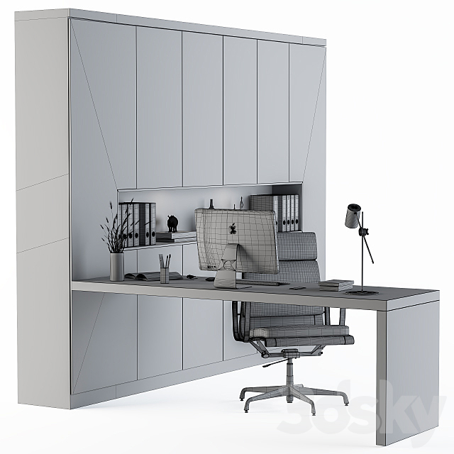 Workplace L Type Desk and Wardrobe Black 3DSMax File - thumbnail 4