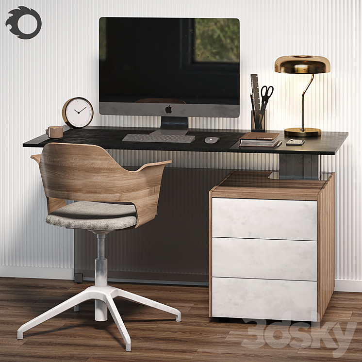 Workplace with BENE table and IKEA chair 3DS Max - thumbnail 1