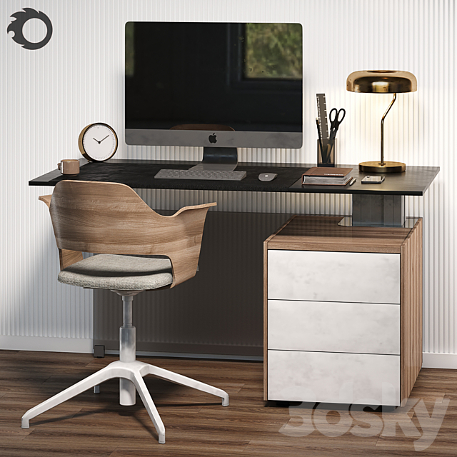 Workplace with BENE table and IKEA chair 3DSMax File - thumbnail 1