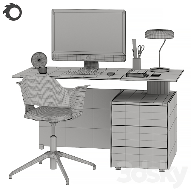 Workplace with BENE table and IKEA chair 3DSMax File - thumbnail 3