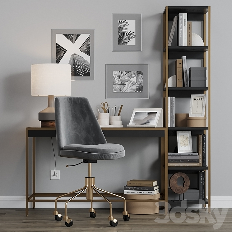 Zane Black Office Workplace West Elm 3DS Max - thumbnail 1