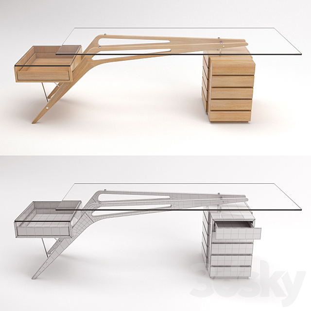 zanotta cavour writing desk 3ds Max - thumbnail 2