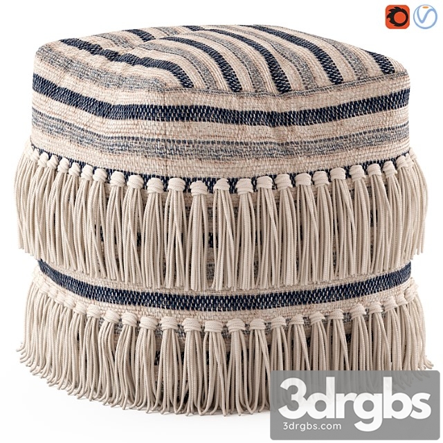 Network rugs bone fringed wool ottoman - thumbnail 1