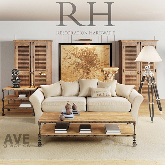 AVE Restoration Hardware Living Room set 3ds Max - thumbnail 1