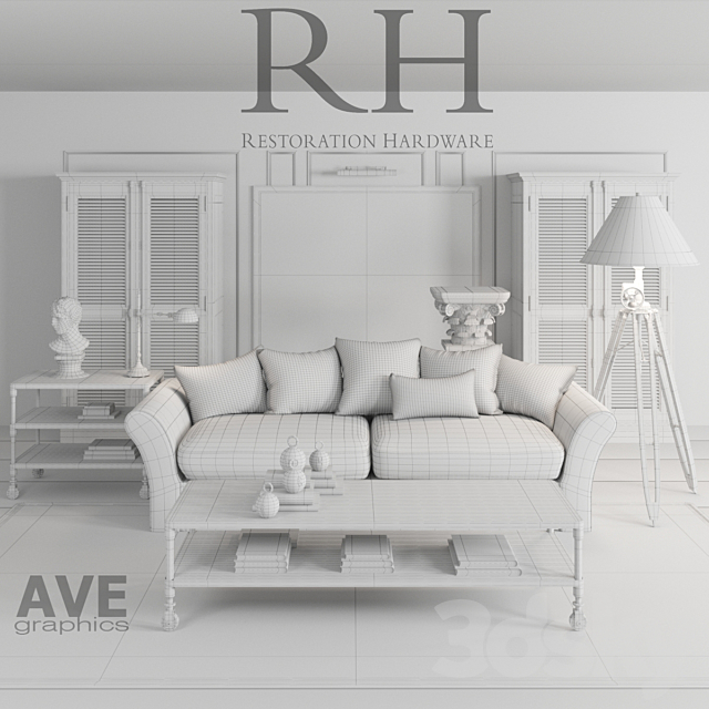 AVE Restoration Hardware Living Room set 3ds Max - thumbnail 2