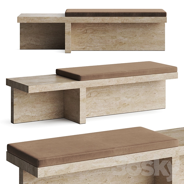 CB2 Pierre Travertine Bench 3ds Max - thumbnail 1