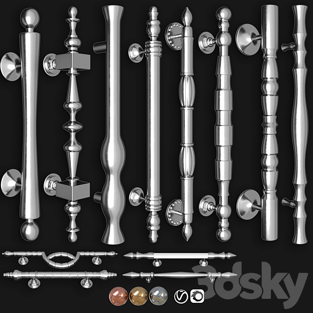 Collection of door knobs and handle-set 017 3ds Max - thumbnail 3