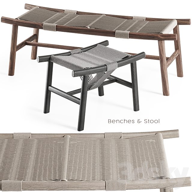 Frigerio – Huli Benches & Stool 3ds Max - thumbnail 1