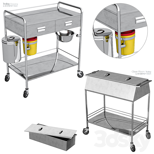 Hospital trolley 3ds Max - thumbnail 2