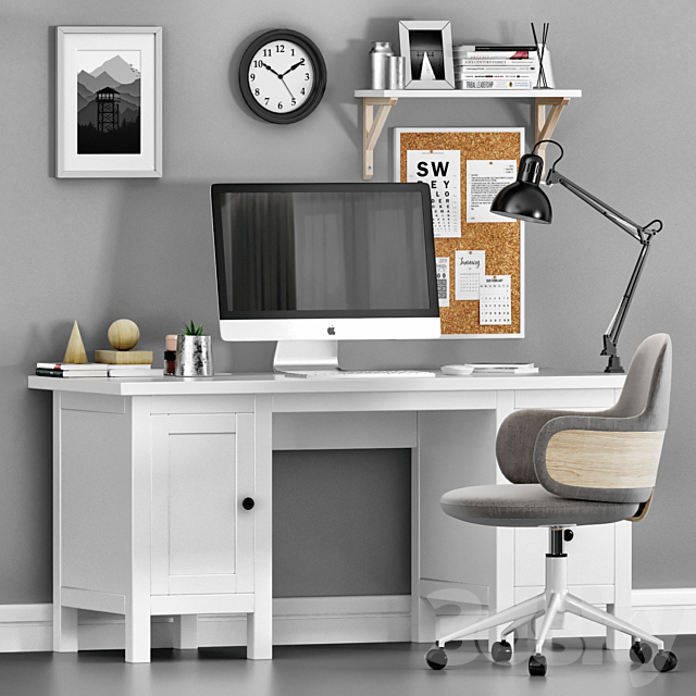 IKEA HEMNES with ALKI LAN chair workplace 3ds Max - thumbnail 1