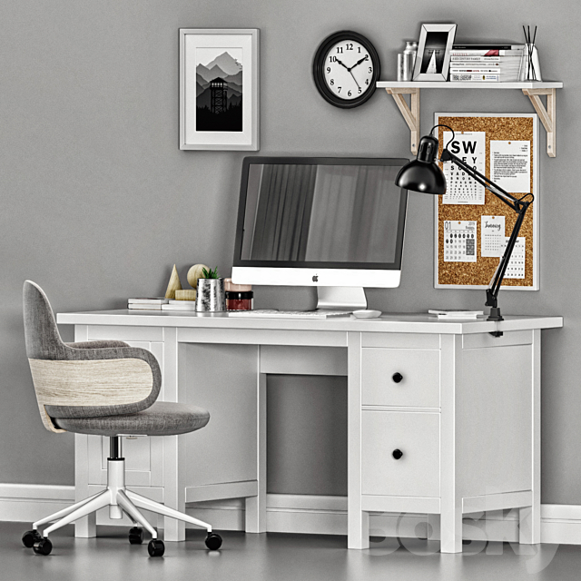 IKEA HEMNES with ALKI LAN chair workplace 3ds Max - thumbnail 3