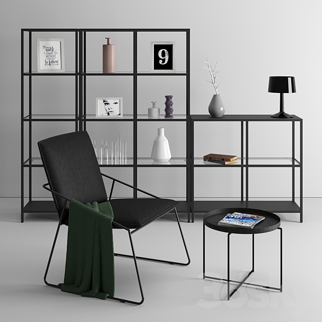 Ikea Shelf unit Coffee table and Wire Base Chair 3ds Max - thumbnail 1