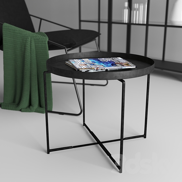 Ikea Shelf unit Coffee table and Wire Base Chair 3ds Max - thumbnail 3