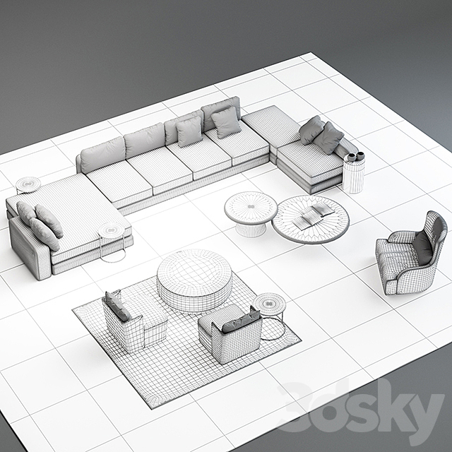 meridiani harold modular sofos set 3ds Max - thumbnail 3