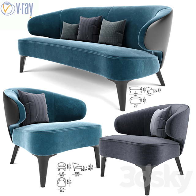 Minotti Aston Little Sofa & Chair 3ds Max - thumbnail 1