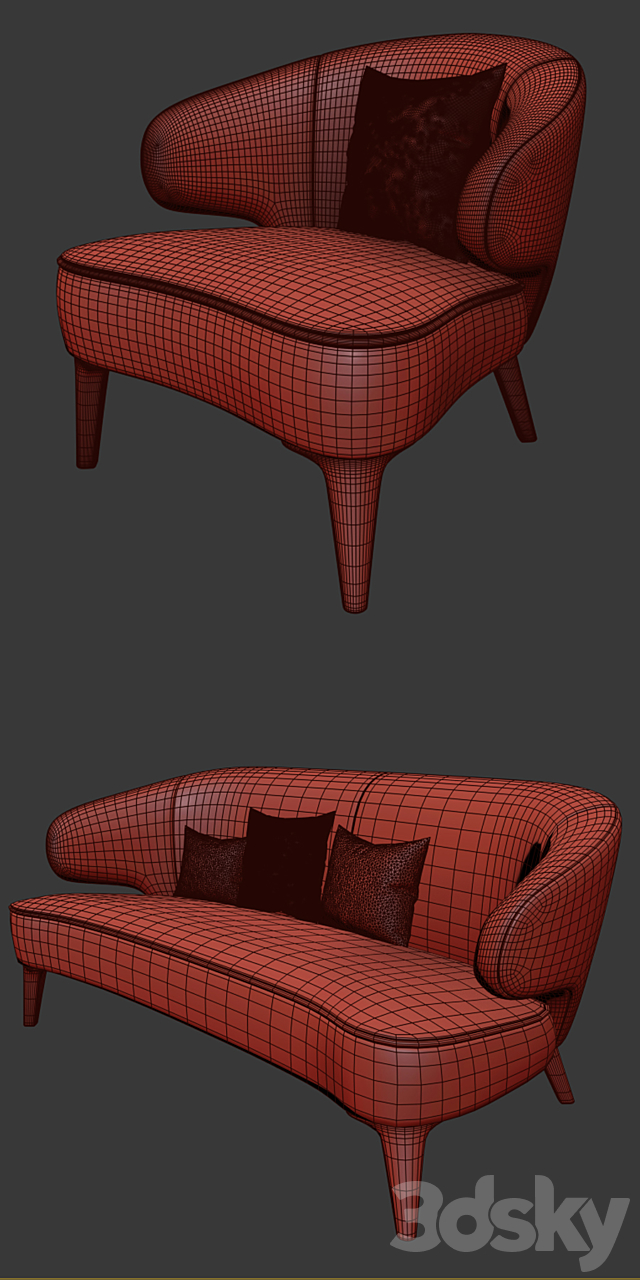 Minotti Aston Little Sofa & Chair 3ds Max - thumbnail 3