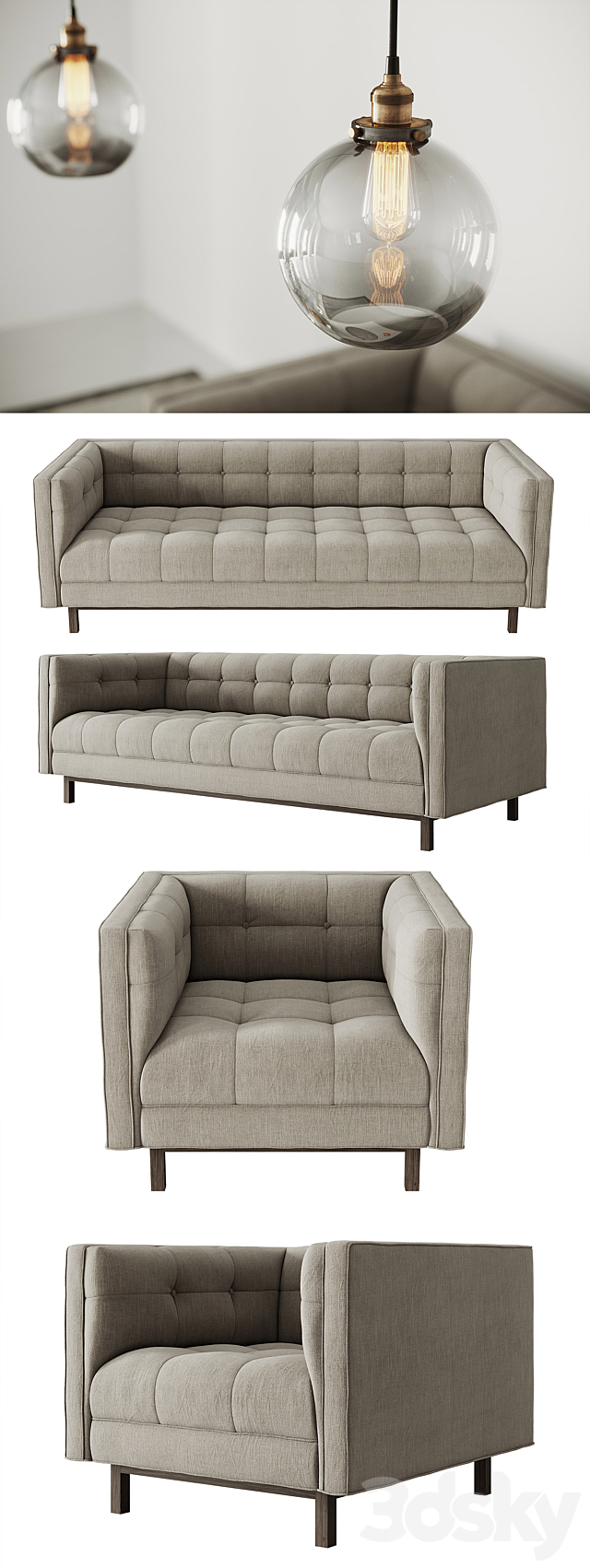 Restoration Hardware Madison sofa set 3ds Max - thumbnail 2