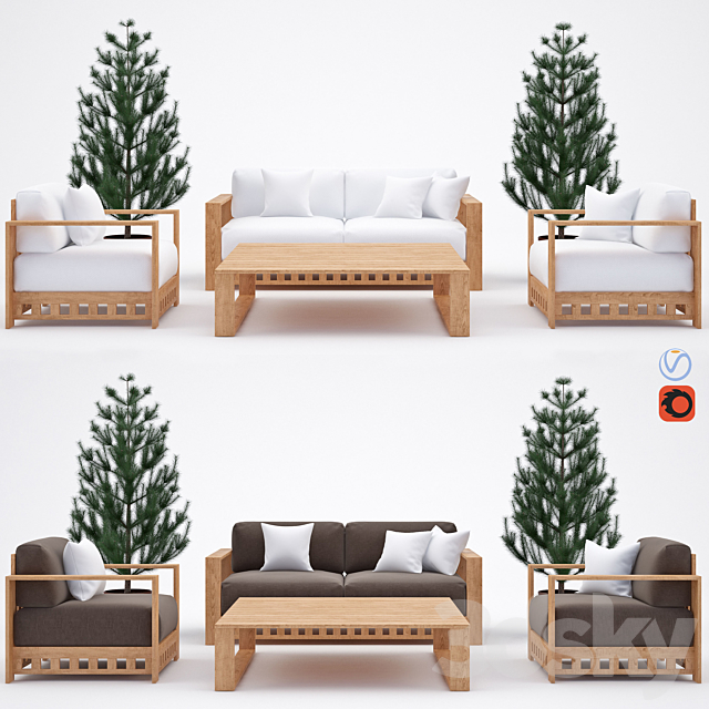 Set outdoor furniture Meridiani Square 3ds Max - thumbnail 1