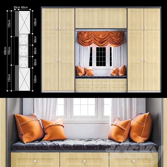 Shaker-beaded style wardrobe 3ds Max - thumbnail 1