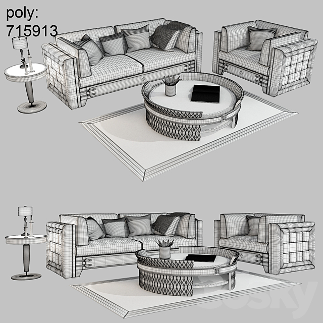 Turri NumeroTre sofa armchair and coffee table 3ds Max - thumbnail 3