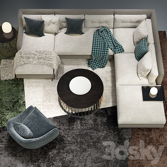 West elm _Sectional 3ds Max - thumbnail 2